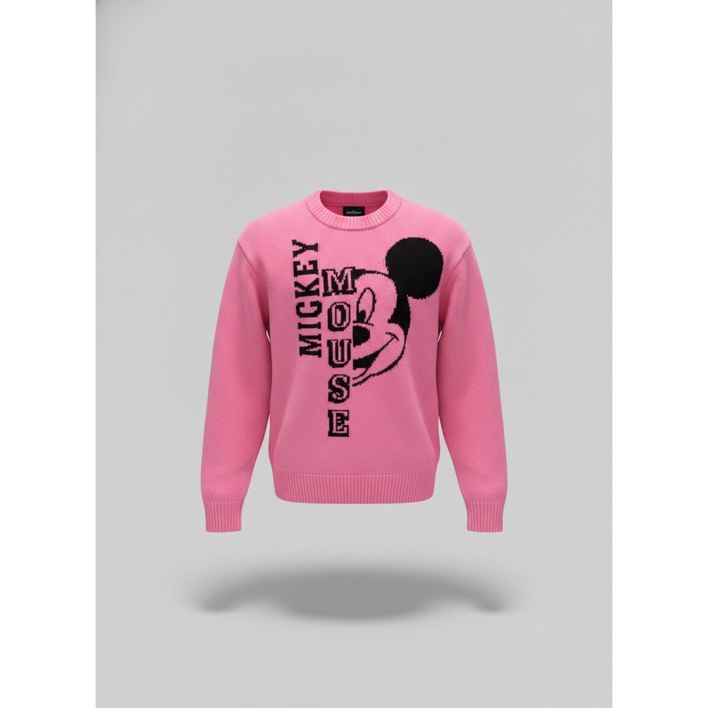 H&M Divided Disney Mickey Mouse Pink Knit Sweater Womens Small Oversized Graphic